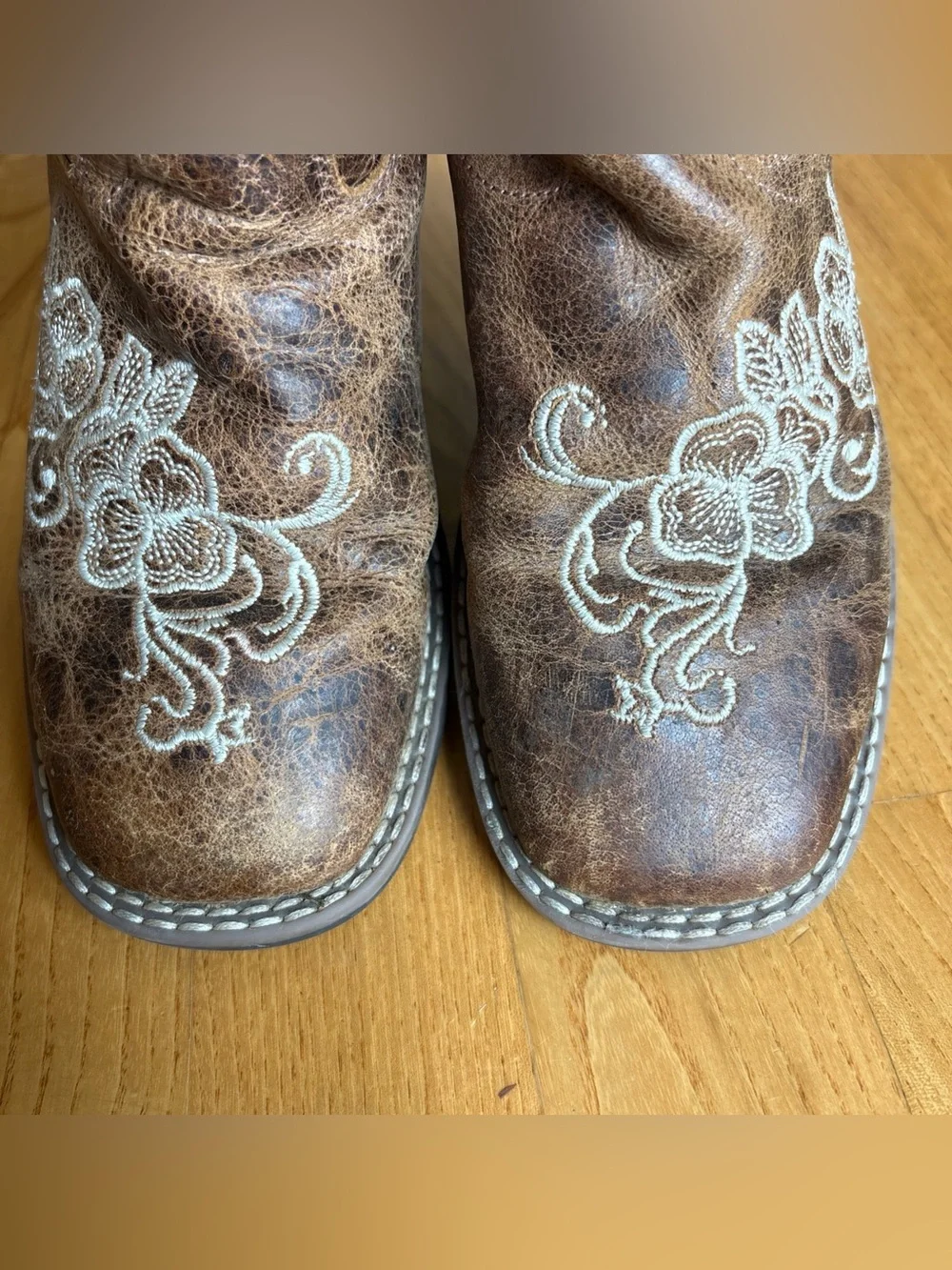 Shyanne Girls Boots Little Lasy Floral Embroidered Western Brown Youth Kid Sz 1D